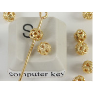 Metal Bead, Filigree, 4mm Round, gold plate, each