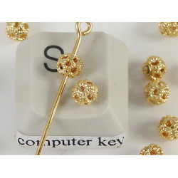 Metal Bead, Filigree, 4mm Round, gold plate, each