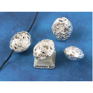 Tattoo Bead, koru spirals Oval, silver plate