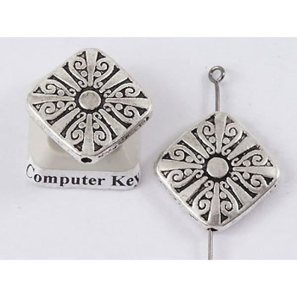 Tattoo Bead, koru spirals Diamond, ant silver