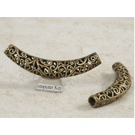 Curved Focal bead, koru spirals design, NF antiqued bronze
