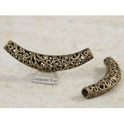 Curved Focal bead, koru spirals design, NF antiqued bronze