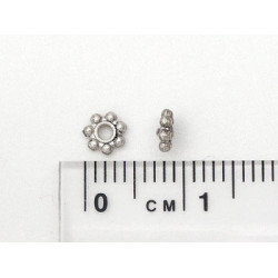 Daisy Spacer Bead, cast antiqued pewter, 4 x 1mm, bag of 50