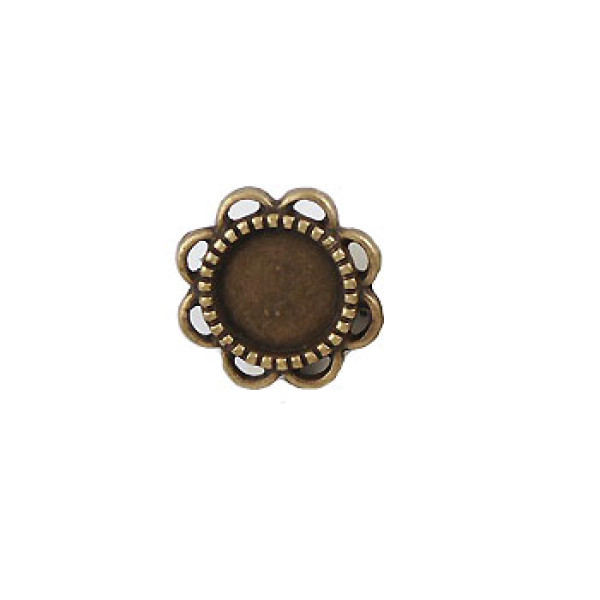 8mm Bronze Flower Pad bezel, charm size, each