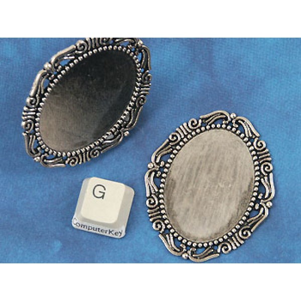 40x30mm Cabochon Bezel form, filigree, antiqued silver
