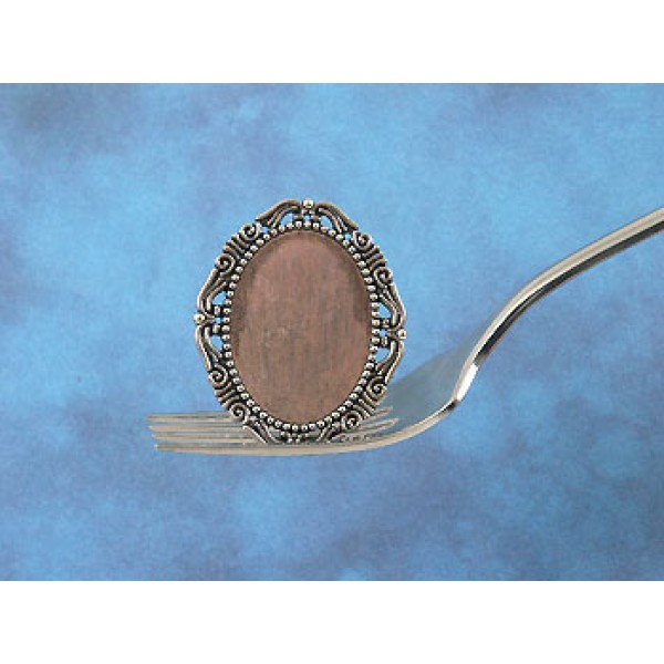 40x30mm Cabochon Bezel form, filigree, antiqued silver