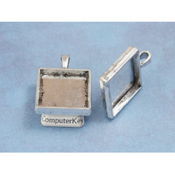 20mm Square heavy pendant setting bezel, ant silver