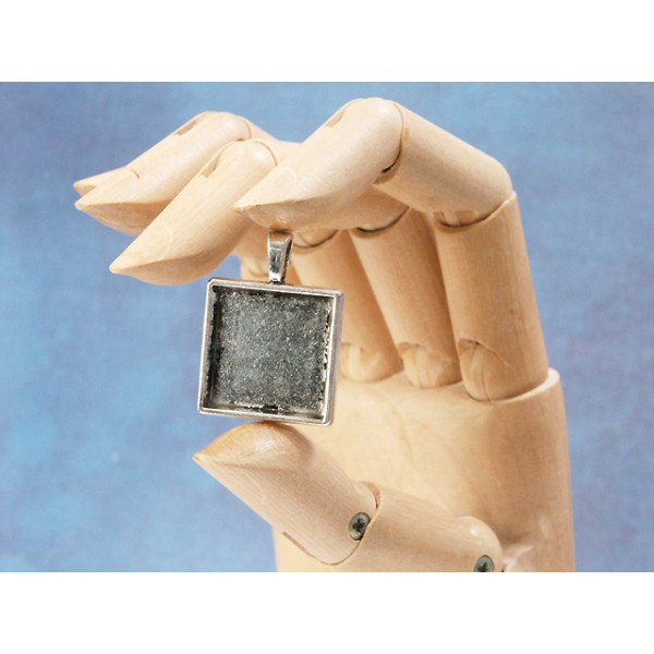 20mm Square heavy pendant setting bezel, ant silver