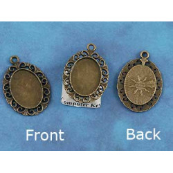 18x13mm oval Bezel setting, fancy filigree, ant bronze