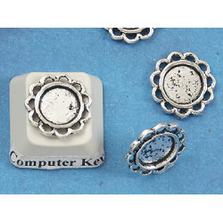 CLEARANCE: 8mm ant. silver Flower Pad bezel, charm size, per 20