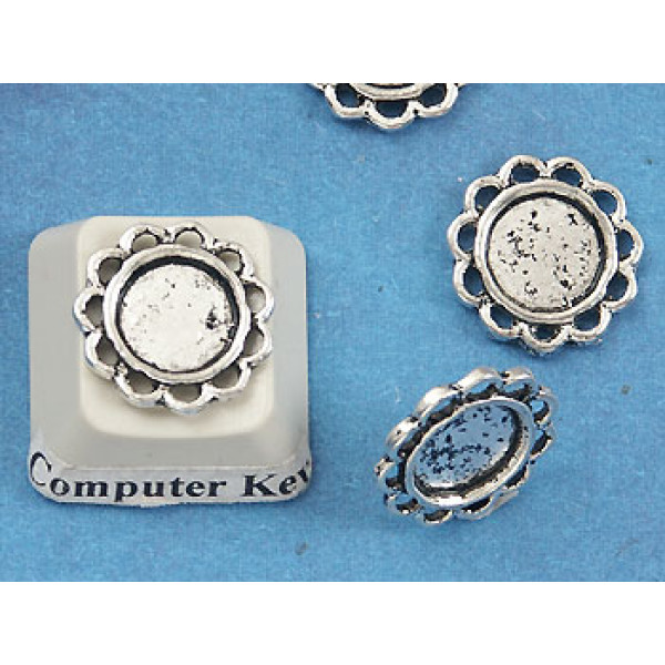 CLEARANCE: 8mm ant. silver Flower Pad bezel, charm size, per 20