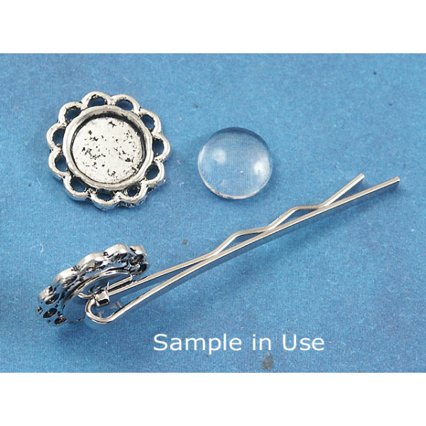 CLEARANCE: 8mm ant. silver Flower Pad bezel, charm size, per 20