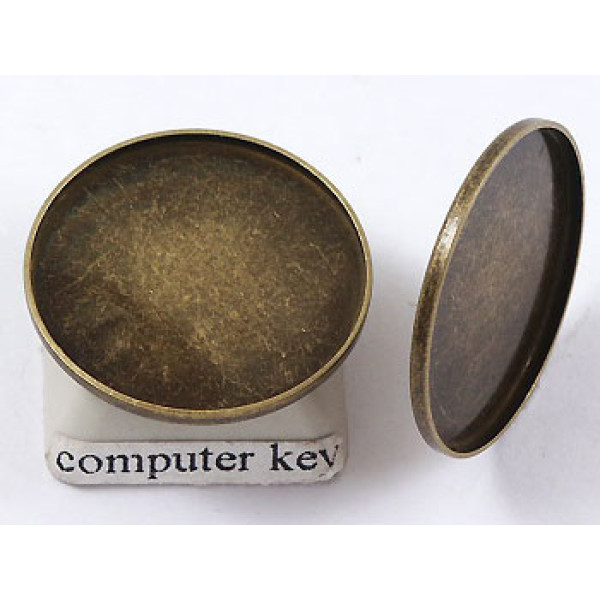 20mm Cabochon bezel setting, round tray, ant brass, each