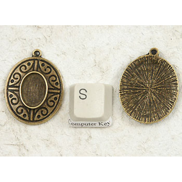 14x10mm Oval Cameo Frame Setting, antiqued bronze, spirals