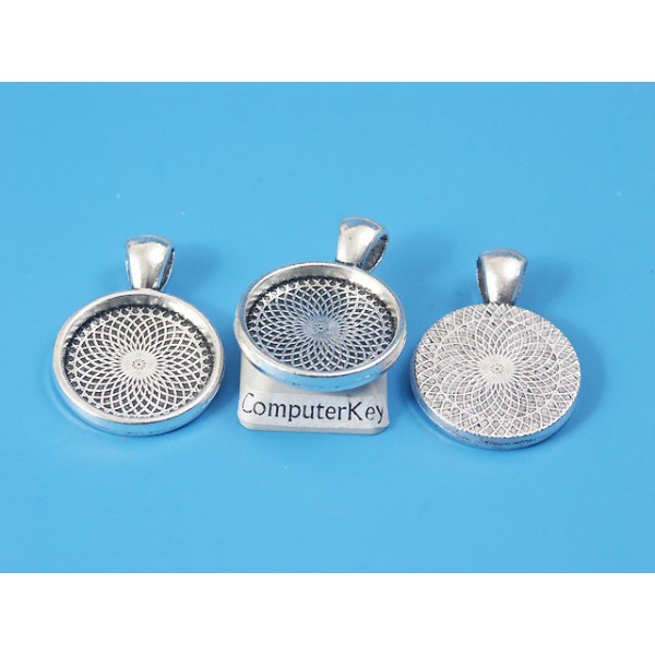 18mm Round heavy pendant setting bezel frame, ant silver