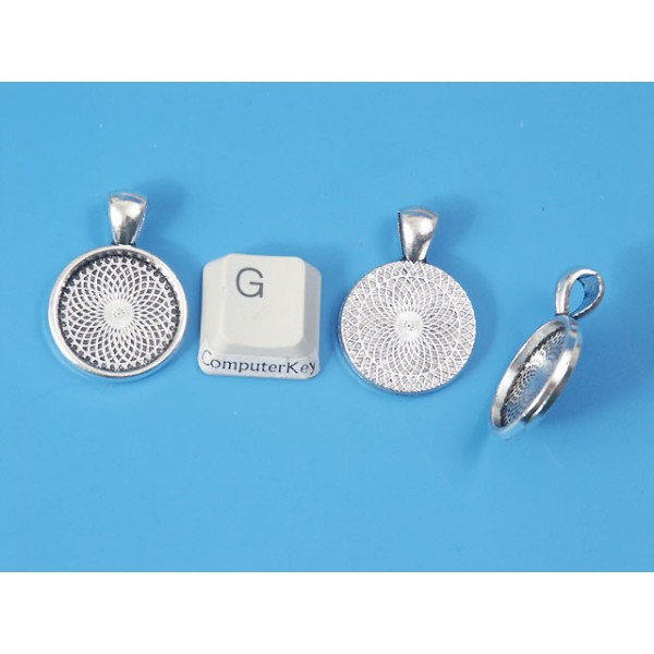 18mm Round heavy pendant setting bezel frame, ant silver