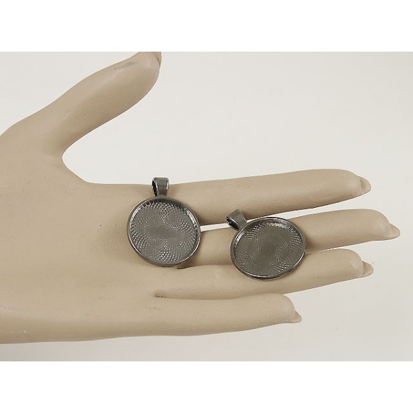 25mm Round heavy pendant setting bezel frame, Gunmetal Black