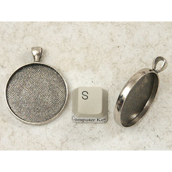 30mm Round heavy pendant setting bezel frame, ant silver