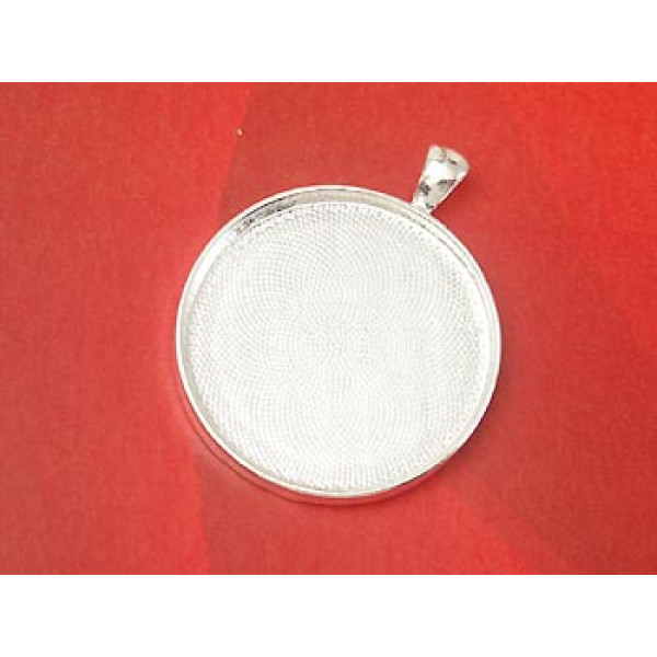 35mm Round heavy pendant setting bezel frame, bright silver, B Grade