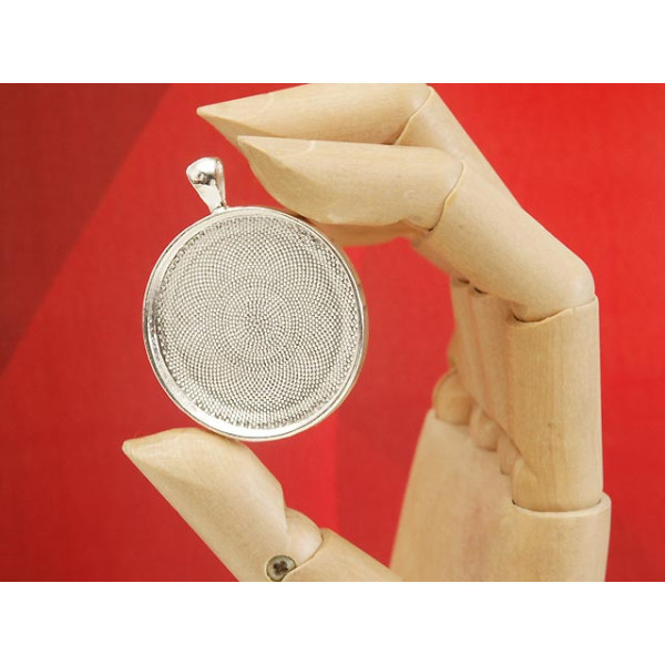 35mm Round heavy pendant setting bezel frame, bright silver, B Grade