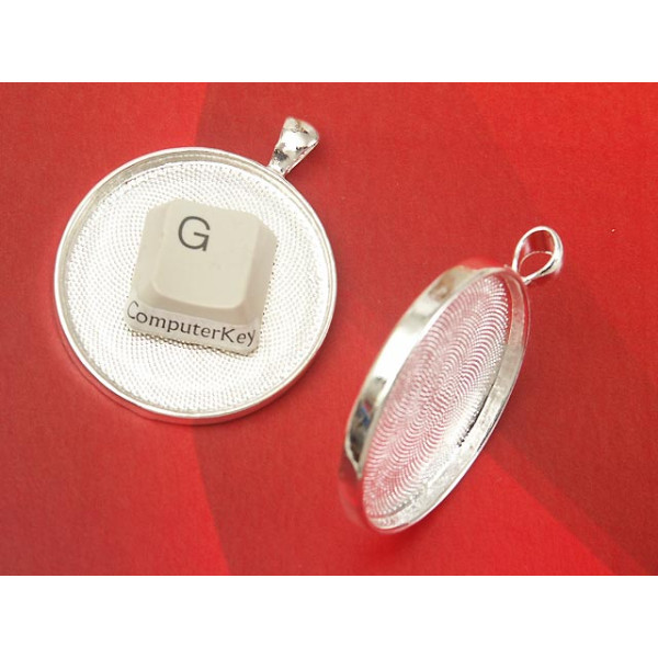 35mm Round heavy pendant setting bezel frame, bright silver, B Grade