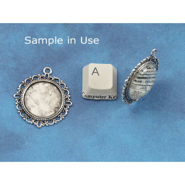 20mm round bezel setting, fancy filigree, ant silver