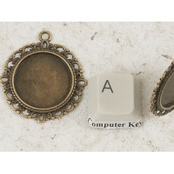 20mm round bezel setting, fancy filigree, ant bronze