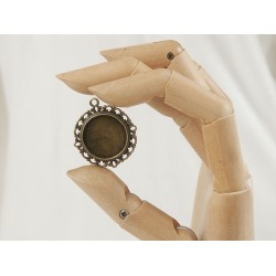 20mm round bezel setting, fancy filigree, ant bronze