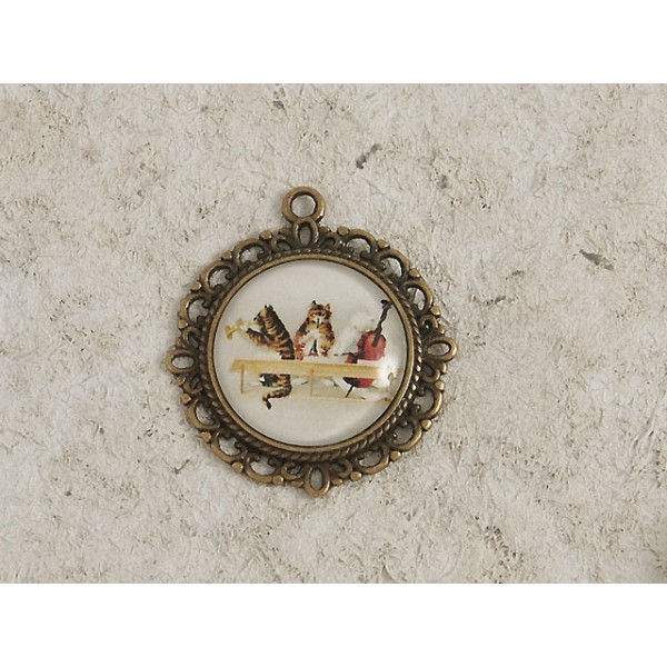 20mm round bezel setting, fancy filigree, ant bronze