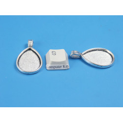 25x18mm Cabochon bezel setting, teardrop, side loop, ant silver