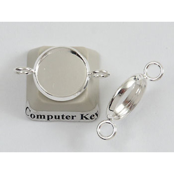12mm bezel setting, round, 2 loops, silver plate