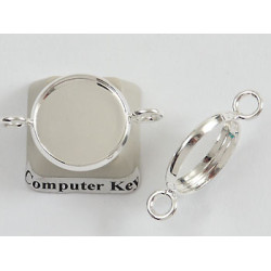 14mm bezel setting, round, 2 loops, silver plate