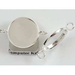 18mm bezel setting, round, 2 loops, silver plate