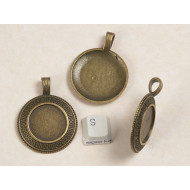 23.5mm Bezel setting, Round, antiqued bronze, large sideways loop, fits NZ shilling