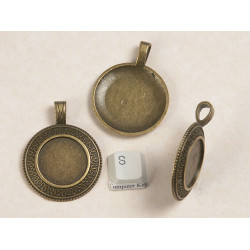 23.5mm Bezel setting, Round, antiqued bronze, large sideways loop, fits NZ shilling