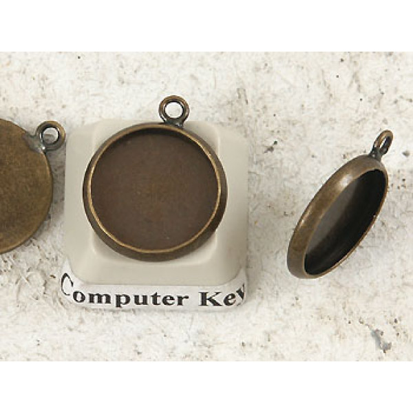 BULK PACK 50, 12mm bezel setting, round, 1 loop front facing, antiqued brass