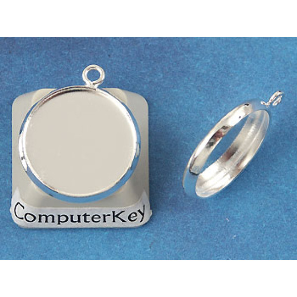 14mm bezel setting, round, 1 loop front facing, silver plate