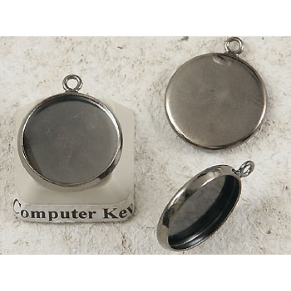 14mm bezel setting, round, 1 loop front facing, black