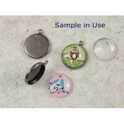 14mm bezel setting, round, 1 loop front facing, black