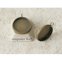 14mm bezel setting, round, 1 small loop, ant. bronze