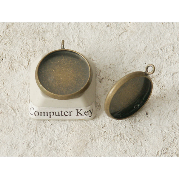 14mm bezel setting, round, 1 small loop, ant. bronze