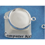 14mm bezel setting, round, 2 loops front facing, silver plate