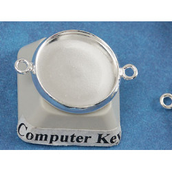 14mm bezel setting, round, 2 loops front facing, silver plate