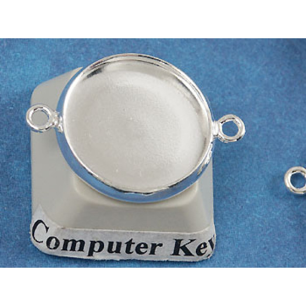 14mm bezel setting, round, 2 loops front facing, silver plate