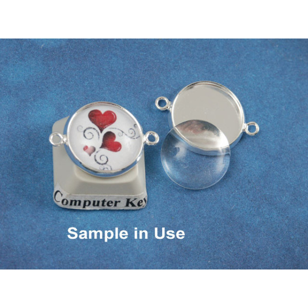 14mm bezel setting, round, 2 loops front facing, silver plate