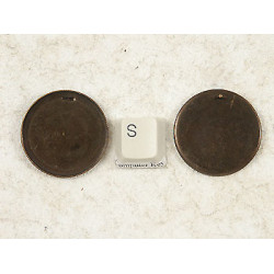 SECONDS 30mm plain round bezel setting, loop on back, antiqued brass