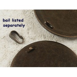SECONDS 30mm plain round bezel setting, loop on back, antiqued brass