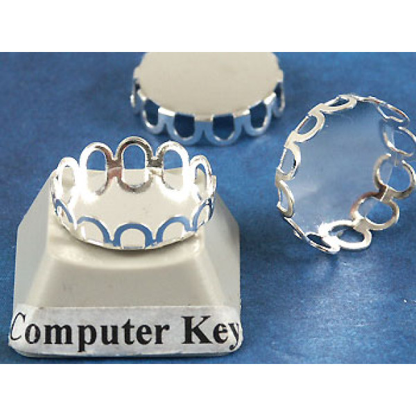 12mm Filigree edge bezel setting, silver plate, each