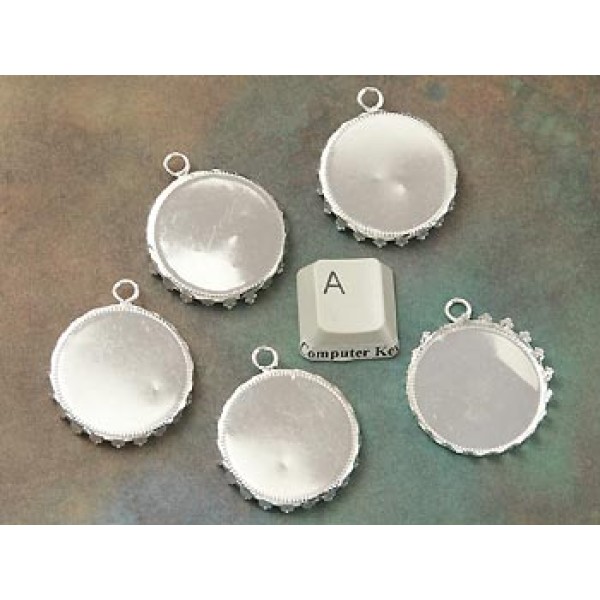 SECONDS 25mm round bezel setting, Crown edge, silver plate, pack of 20