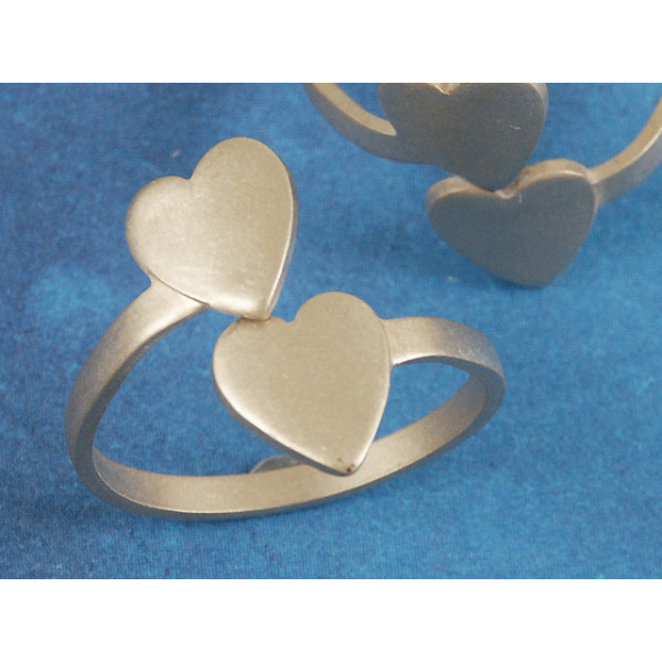 Raw Brass Ring Shank, 8mm Twin Heart Ring Base, adjustable, per 2